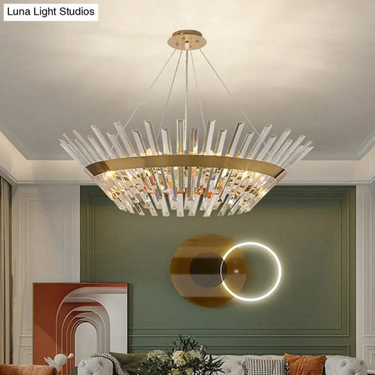 Minimalist Gold Tapered Chandelier With Crystal Prism - Living Room Pendant Light