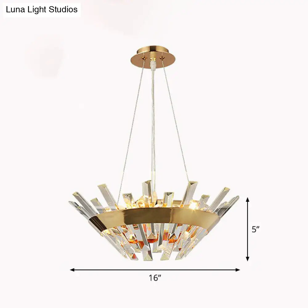 Minimalist Gold Tapered Chandelier With Crystal Prism - Living Room Pendant Light / 16