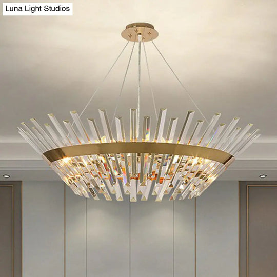 Minimalist Gold Tapered Chandelier Pendant Light With Crystal Prism - Ideal For Living Room Lighting