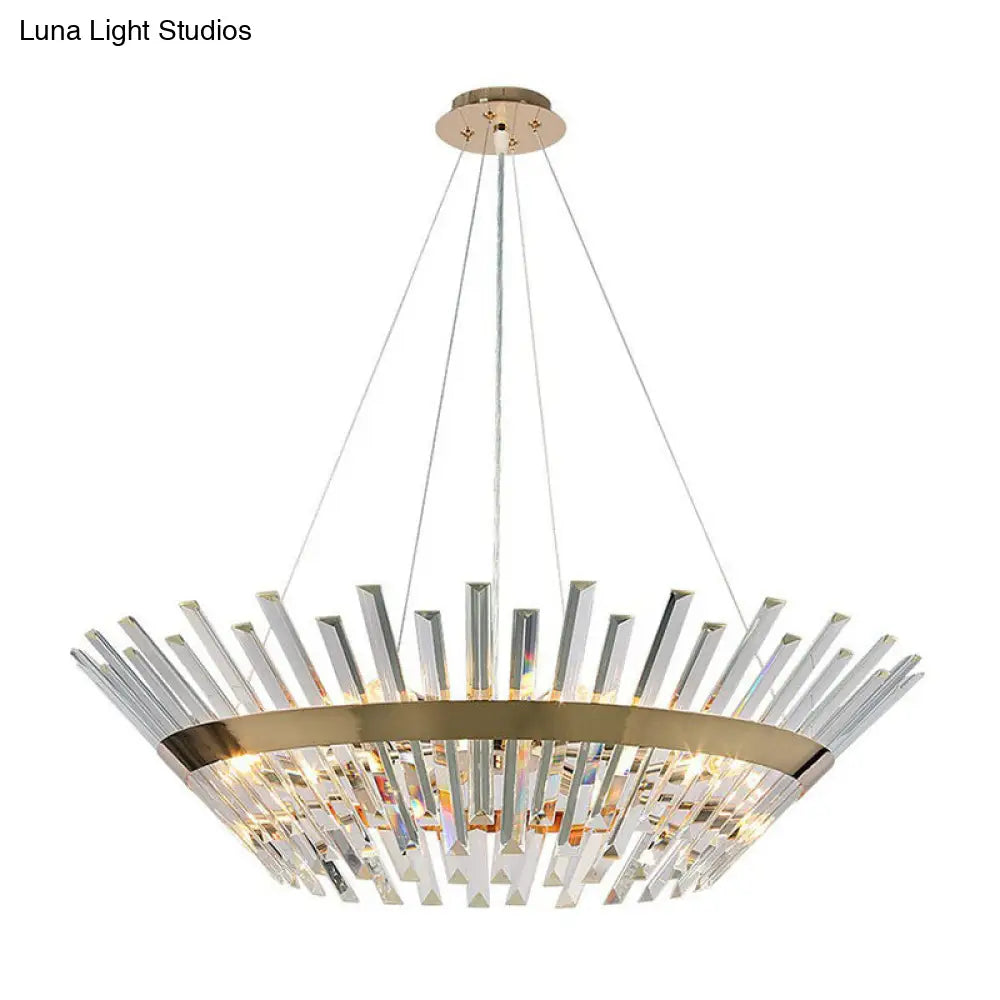 Minimalist Gold Tapered Chandelier With Crystal Prism - Living Room Pendant Light