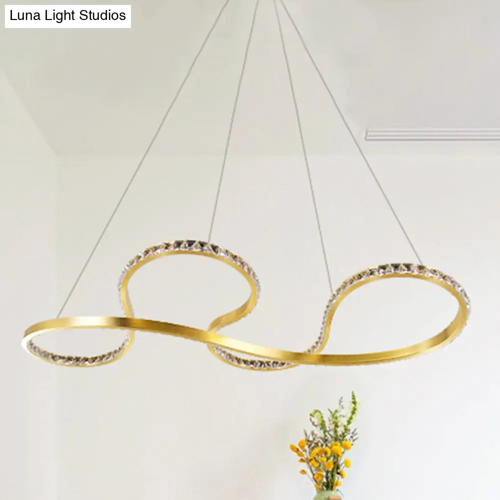 Minimalist Gold Twist Crystal Chandelier Pendant Light - Led Ceiling Lighting For Dining Room In