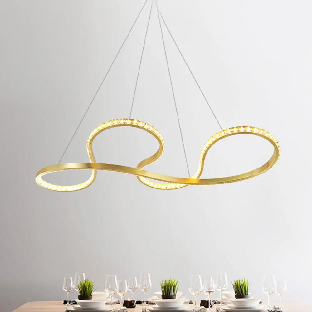 Minimalist Gold Twist Crystal Chandelier Pendant Light - Led Ceiling Lighting For Dining Room In