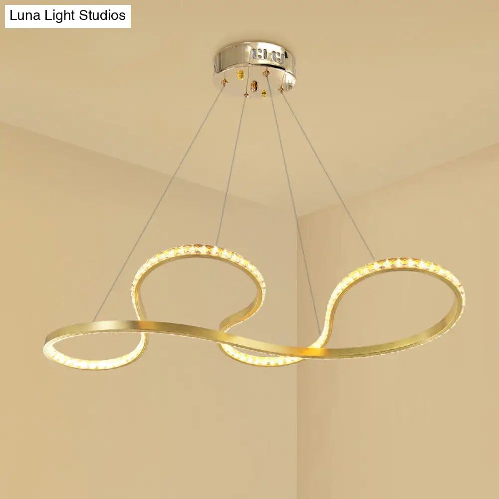 Minimalist Gold Twist Crystal Chandelier Pendant Light - Led Ceiling Lighting For Dining Room In