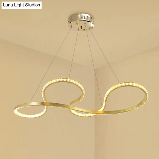 Minimalist Gold Twist Crystal Chandelier Pendant Light - Led Ceiling Lighting For Dining Room In