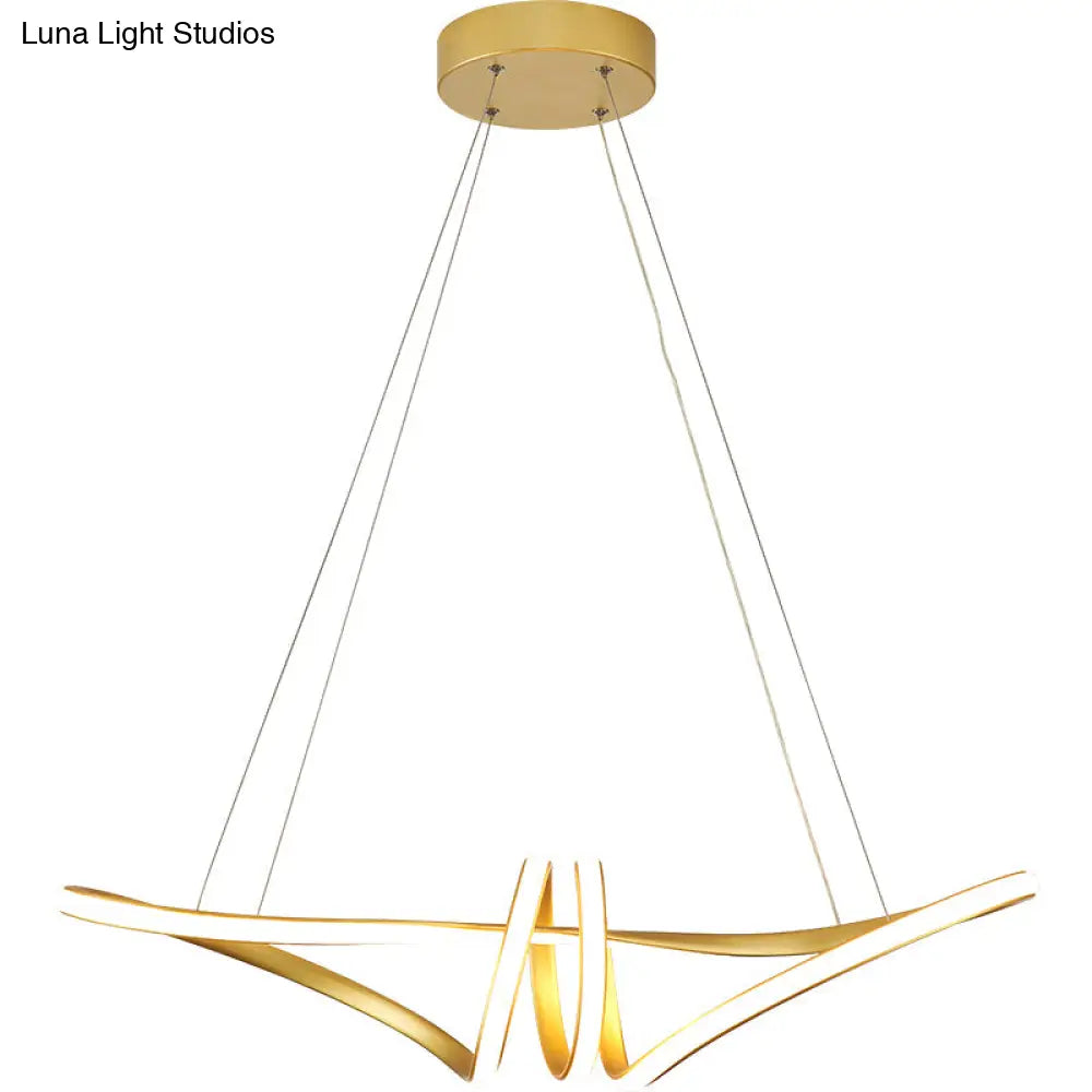 Minimalist Gold Twist Island Pendant Light Fixture With Led Metal Finish - Perfect For Restaurants