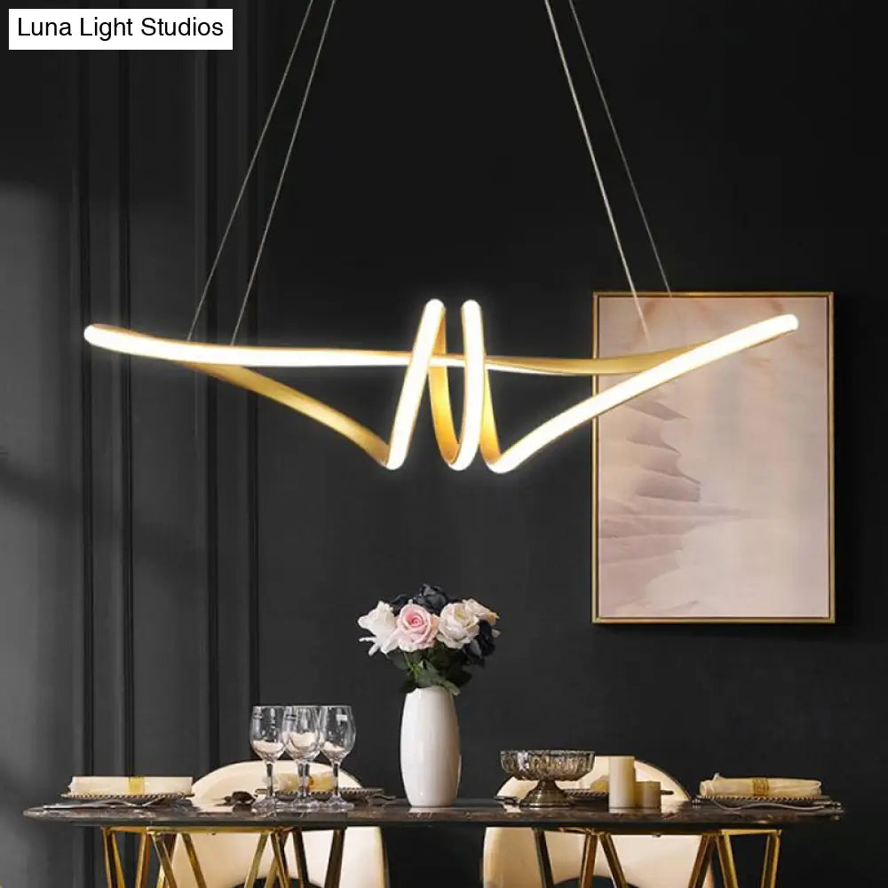 Minimalist Gold Twist Island Pendant Light Fixture With Led Metal Finish - Perfect For Restaurants