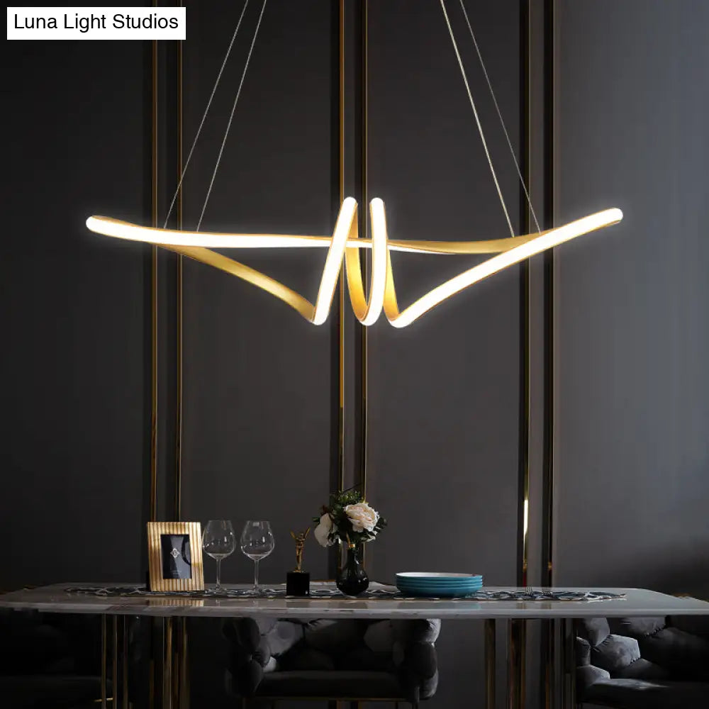 Minimalist Gold Twist Island Pendant Light Fixture With Led Metal Finish - Perfect For Restaurants