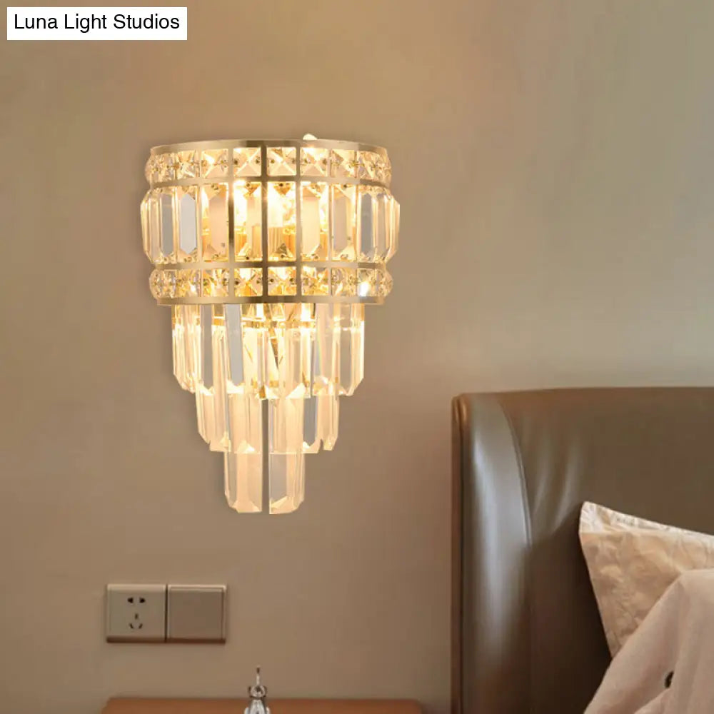 Minimalist Gold Wall Lamp - Clear Crystal 3-Light Layered Fixture