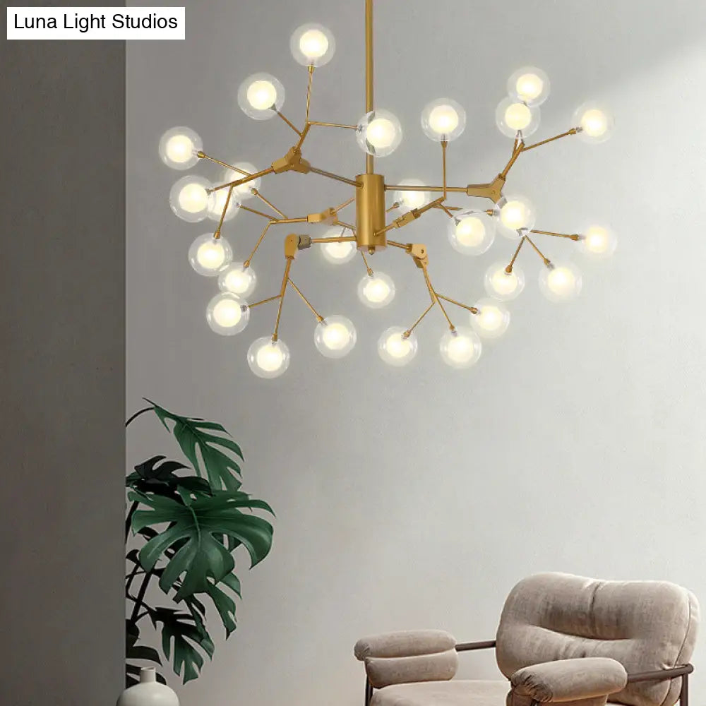 Minimalist Gold Wireframe Chandelier: Branch-Like Metal Pendant Light For Living Room