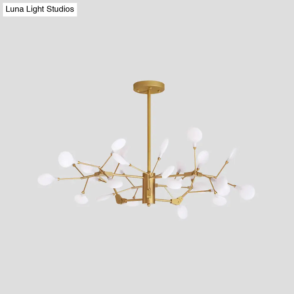 Minimalist Gold Wireframe Chandelier: Branch-Like Metal Pendant Light For Living Room