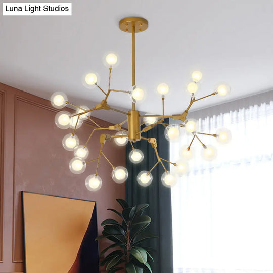 Minimalist Gold Wireframe Pendant Light For Living Room - Branch-Like Chandelier / Bubble