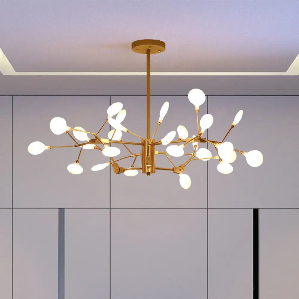 Minimalist Gold Wireframe Chandelier: Branch-Like Metal Pendant Light For Living Room / Leaf