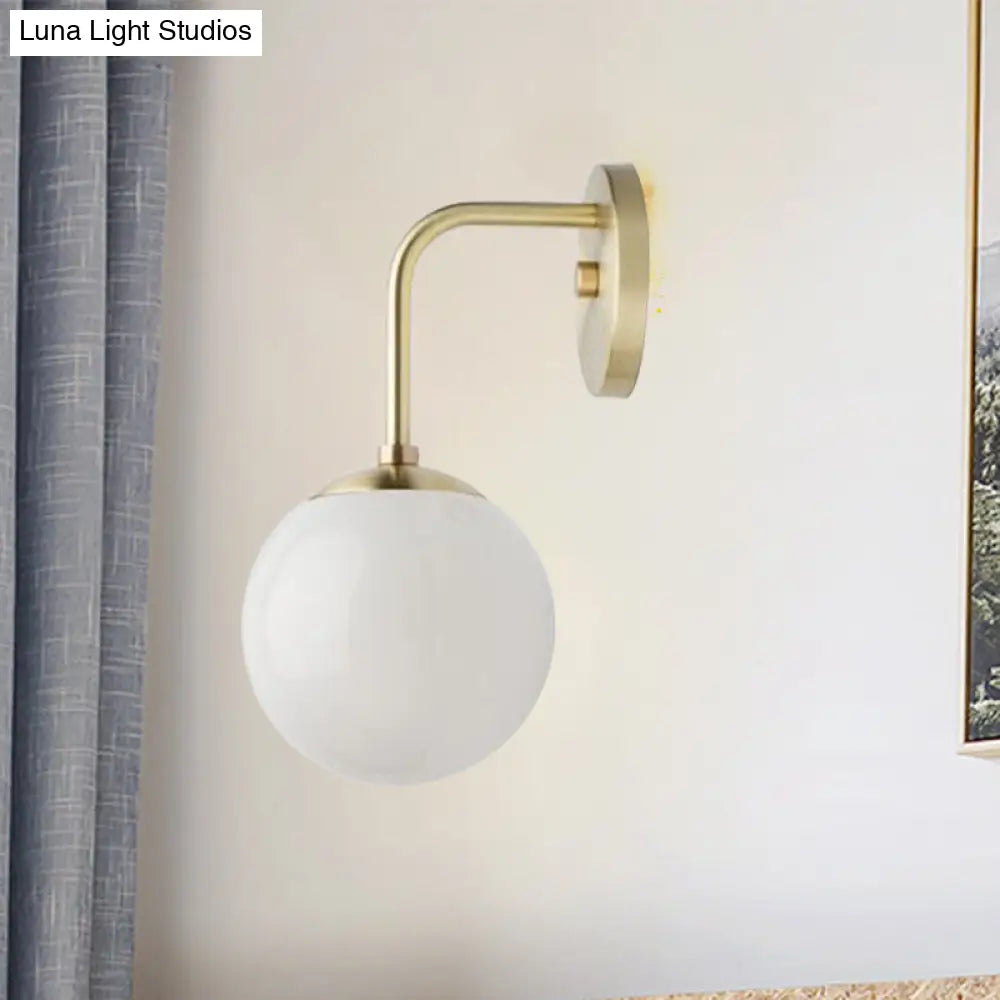 Minimalist Golden/Black Wall Sconce Light With Milky Glass Ball Shade - 1-Bulb Bedside Lamp