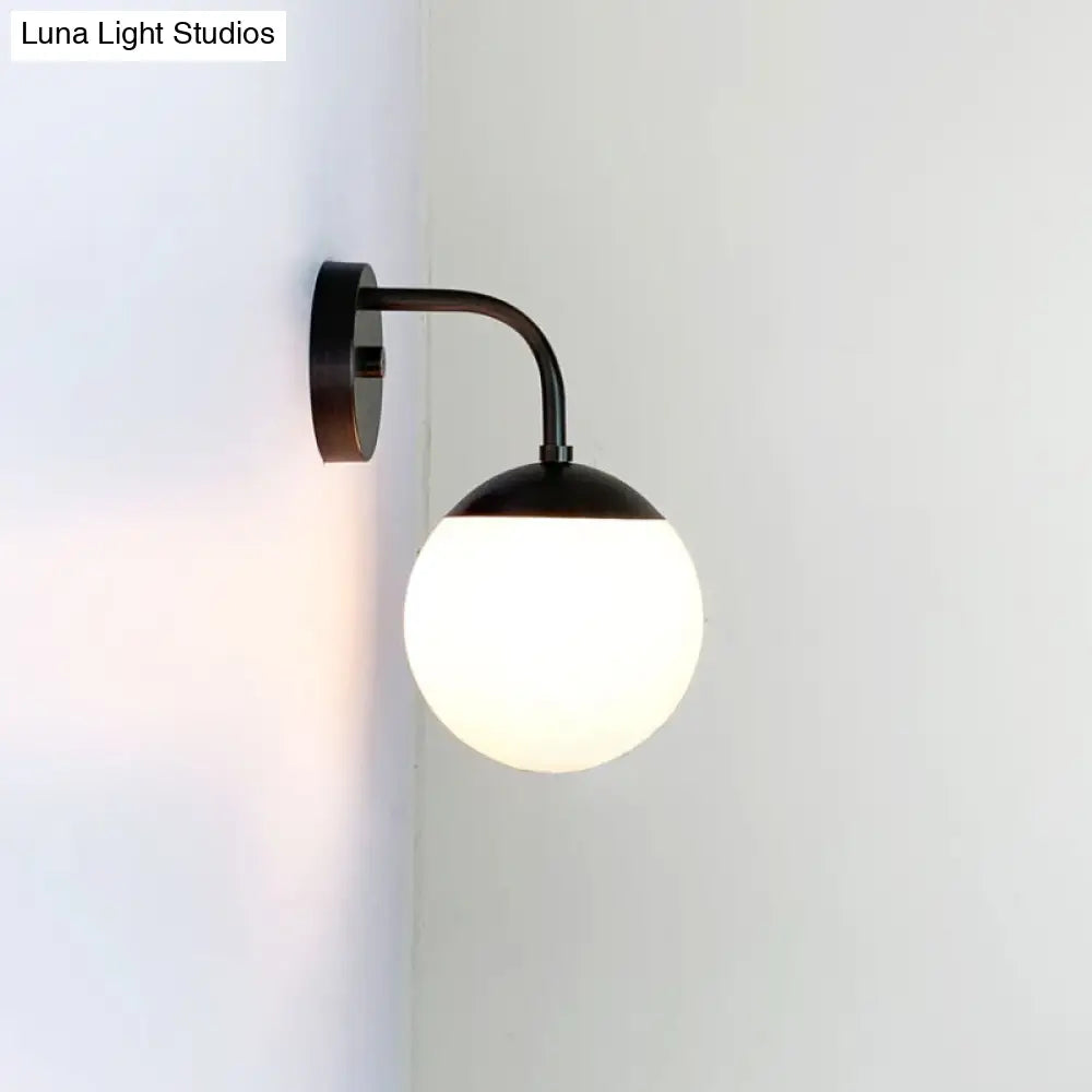 Minimalist Golden/Black Wall Sconce Light With Milky Glass Ball Shade - 1-Bulb Bedside Lamp