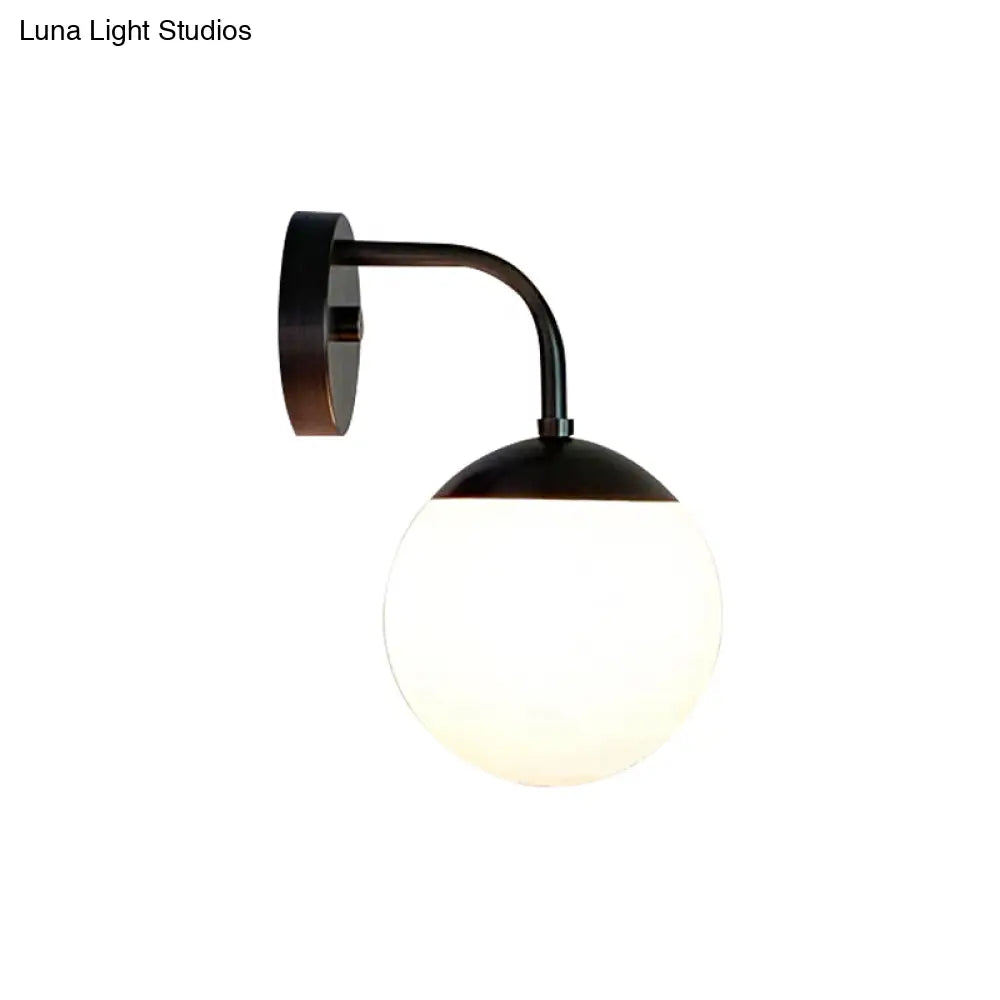 Minimalist Golden/Black Wall Sconce Light With Milky Glass Ball Shade - 1-Bulb Bedside Lamp
