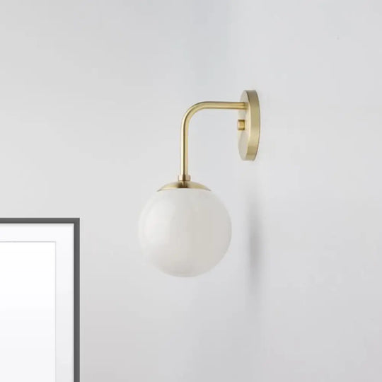Minimalist Golden/Black Wall Sconce Light With Milky Glass Ball Shade - 1-Bulb Bedside Lamp Gold