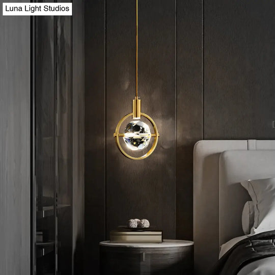 Minimalist Golden Crystal Ball Led Suspension Light For Bedroom - Beveled K9 Hanging Lamp