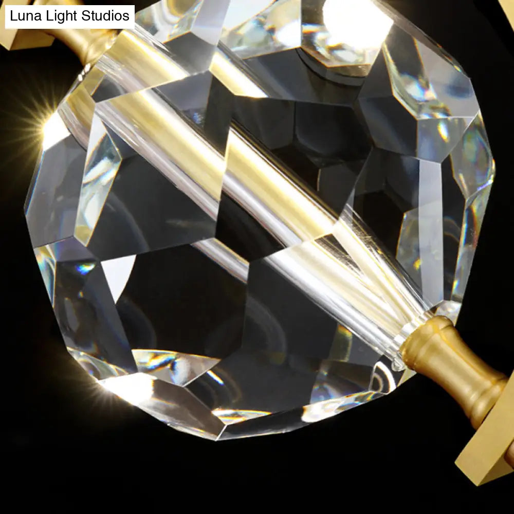 Minimalist Golden Crystal Ball Led Suspension Light For Bedroom - Beveled K9 Hanging Lamp