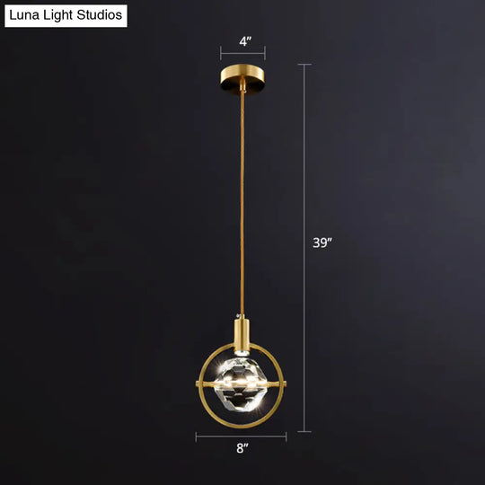 Beveled K9 Crystal Ball Led Hanging Lamp - Minimalist Golden Suspension Light For Bedrooms Gold /