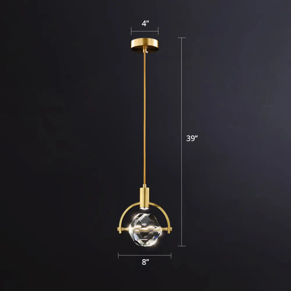 Minimalist Golden Crystal Ball Led Suspension Light For Bedroom - Beveled K9 Hanging Lamp Gold /