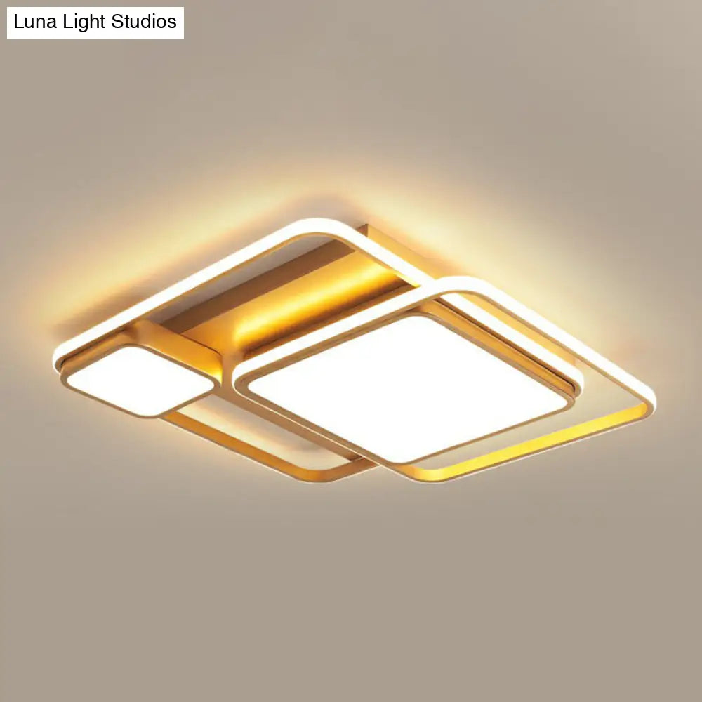 Minimalist Golden Led Flush Mount Ceiling Light With Acrylic Square Design Gold / 23.5 Remote