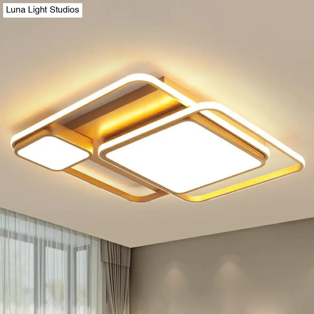 Minimalist Golden Led Flush Mount Ceiling Light With Acrylic Square Design