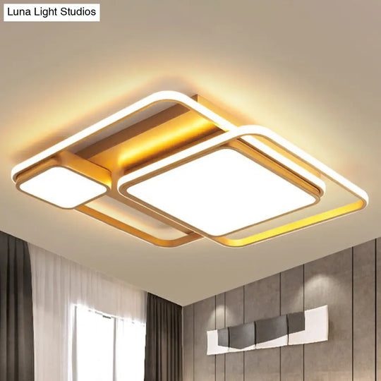Minimalist Golden Led Flush Mount Ceiling Light With Acrylic Square Design