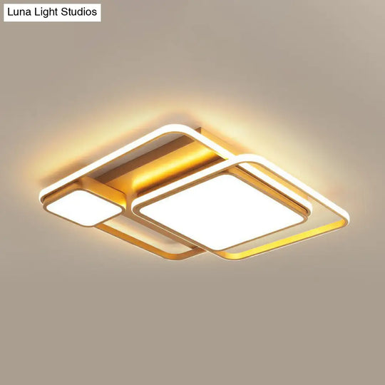 Minimalist Golden Led Flush Mount Ceiling Light With Acrylic Square Design Gold / 21 White