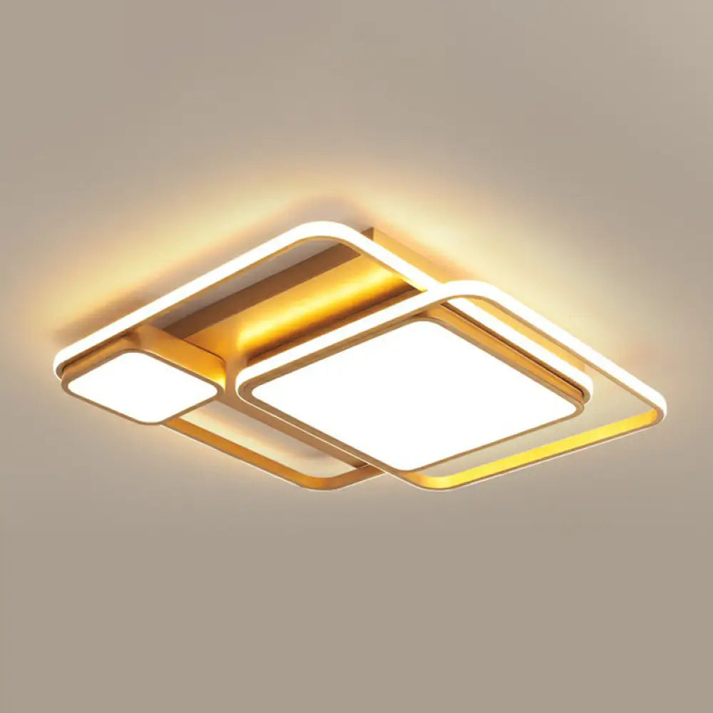 Minimalist Golden Led Flush Mount Ceiling Light With Acrylic Square Design Gold / 23.5’ Remote