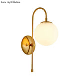 Minimalist Gooseneck Restaurant Wall Sconce With Glass Shade - 1-Light Metal Lighting Idea