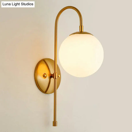 Minimalist Gooseneck Restaurant Wall Sconce With Glass Shade - 1-Light Metal Lighting Idea