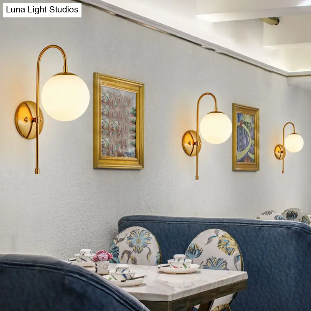 Minimalist Gooseneck Restaurant Wall Sconce With Glass Shade - 1-Light Metal Lighting Idea