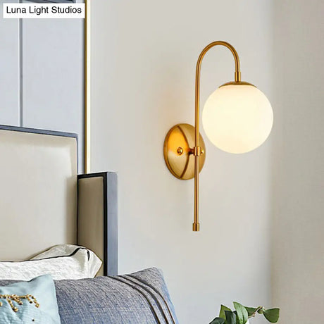 Minimalist Gooseneck Restaurant Wall Sconce With Glass Shade - 1-Light Metal Lighting Idea