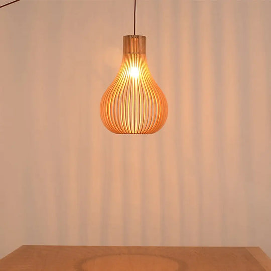 Minimalist Gourd Pendant Lamp With Wood Shade And Cutouts - Beige | Available In 12’/15’ W / 12’