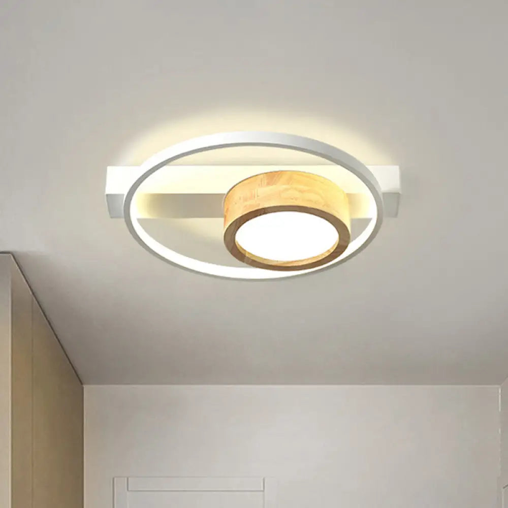 Minimalist Gray/White Led Flush Mount Ceiling Light For Living Room - Wood Finish White