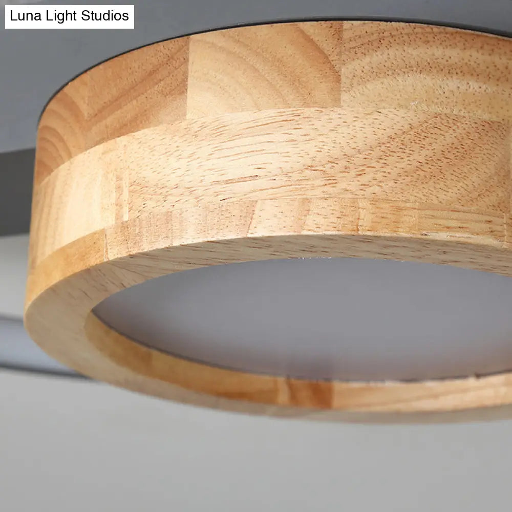 Minimalist Gray/White Led Flush Mount Ceiling Light For Living Room - Wood Finish