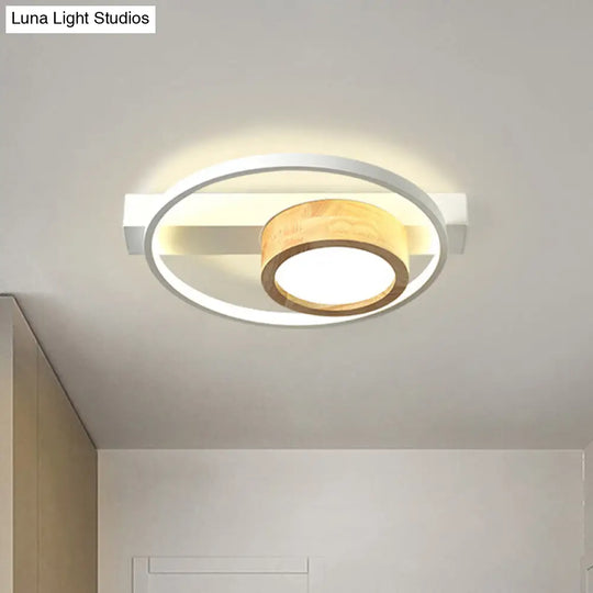 Minimalist Gray/White Led Flush Mount Ceiling Light For Living Room - Wood Finish White