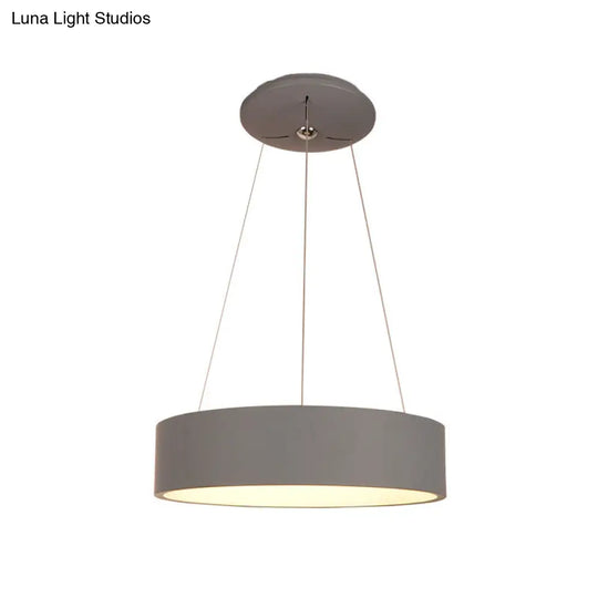 Minimalist Grey Led Pendant Lamp: Aluminum Round Ceiling Light For Dining Table