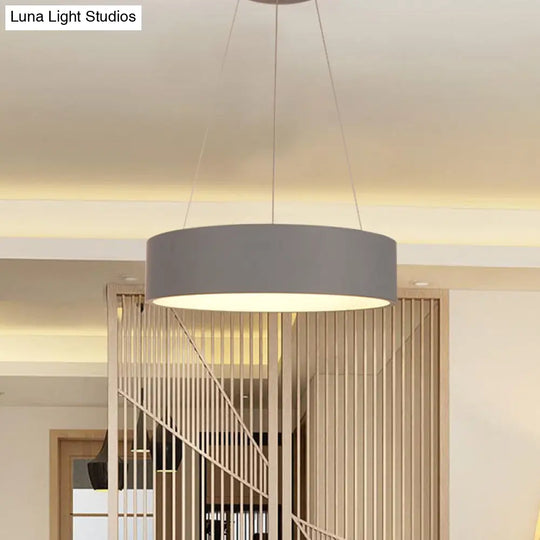 Minimalist Grey Led Pendant Lamp: Aluminum Round Ceiling Light For Dining Table