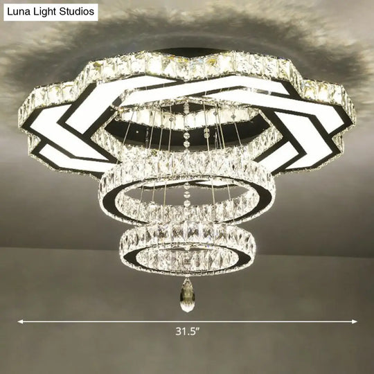 Minimalist Halo Ring Crystal Ceiling Mounted Light For Dining Room Clear / 31.5 Polygon