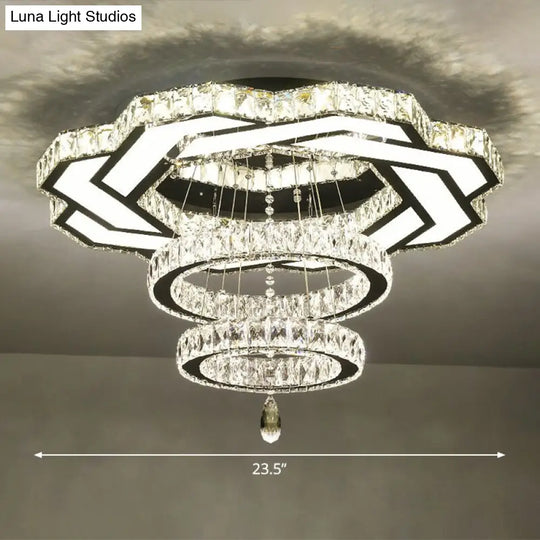 Minimalist Halo Ring Crystal Ceiling Mounted Light For Dining Room Clear / 23.5 Polygon
