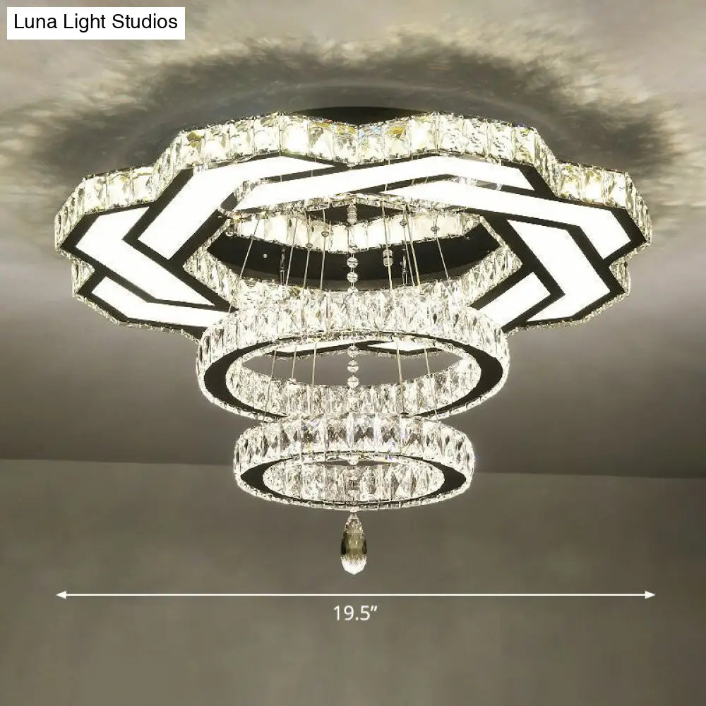 Minimalist Halo Ring Crystal Ceiling Mounted Light For Dining Room Clear / 19.5 Polygon
