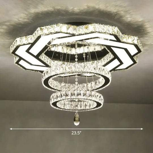 Minimalist Halo Ring Crystal Ceiling Mounted Light For Dining Room Clear / 23.5’ Polygon