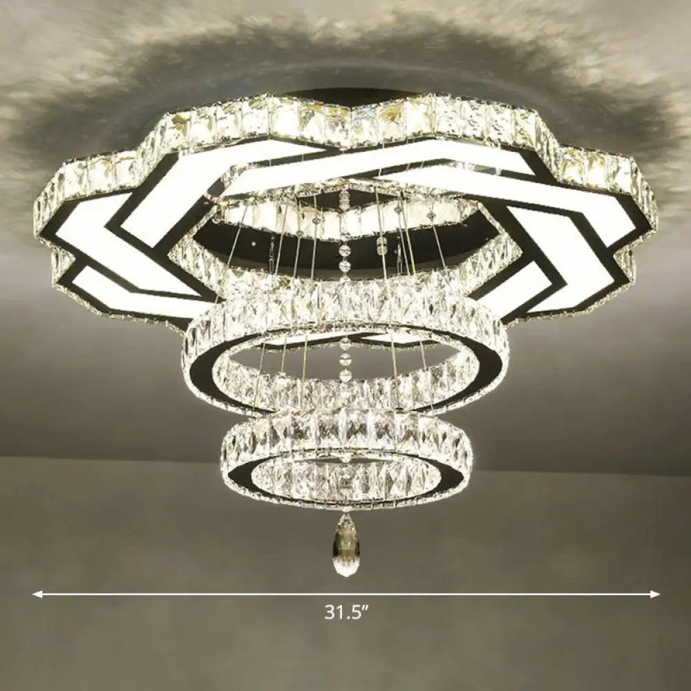 Minimalist Halo Ring Crystal Ceiling Mounted Light For Dining Room Clear / 31.5’ Polygon