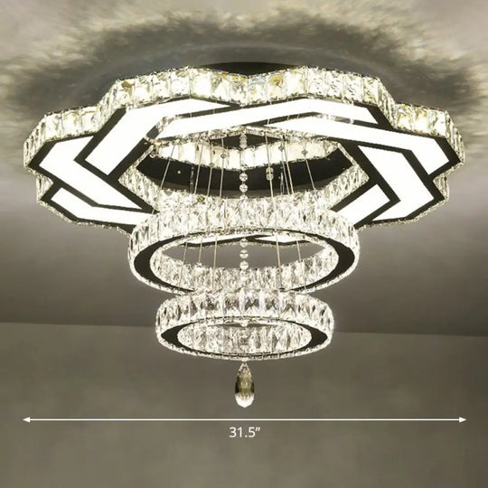 Minimalist Halo Ring Crystal Ceiling Mounted Light For Dining Room Clear / 31.5’ Polygon