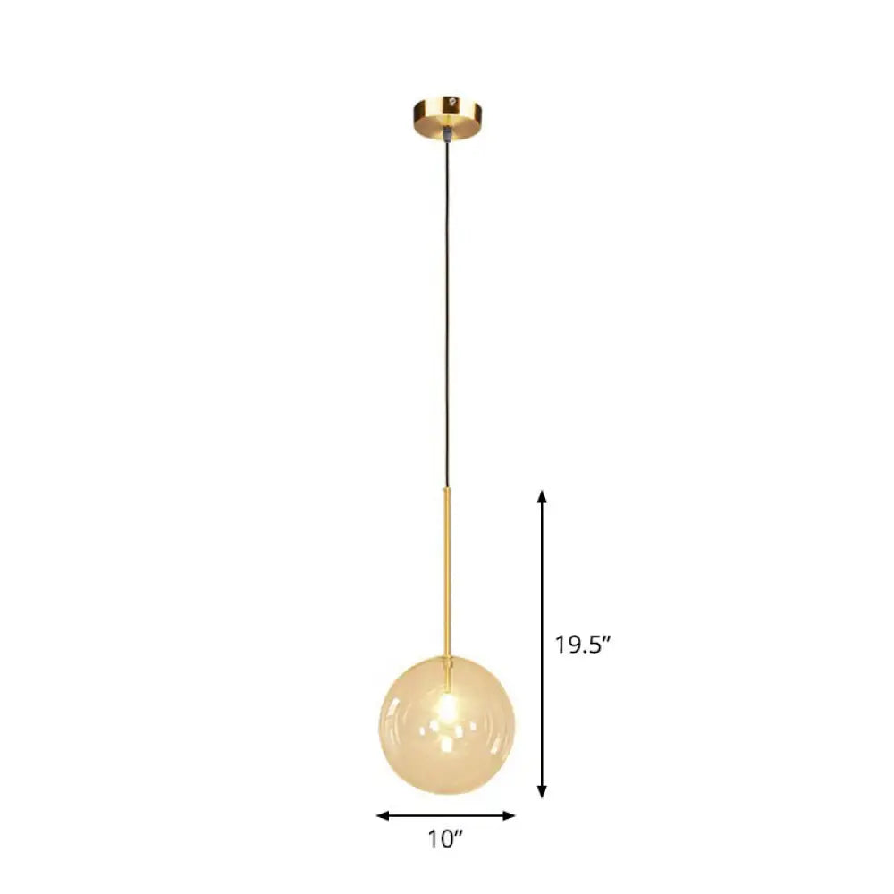 Minimalist Hand-Blown Glass Globe Hanging Lamp - Gold Finish Pendant Light / 10’