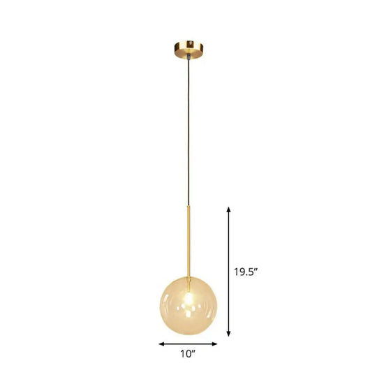 Minimalist Hand-Blown Glass Globe Hanging Lamp - Gold Finish Pendant Light / 10’