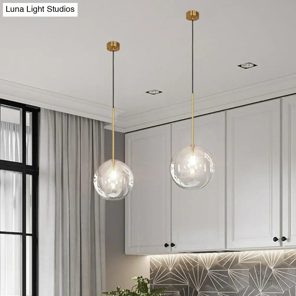 Minimalist Hand-Blown Glass Globe Pendant Light In Gold Finish - Ceiling Hanging Lamp