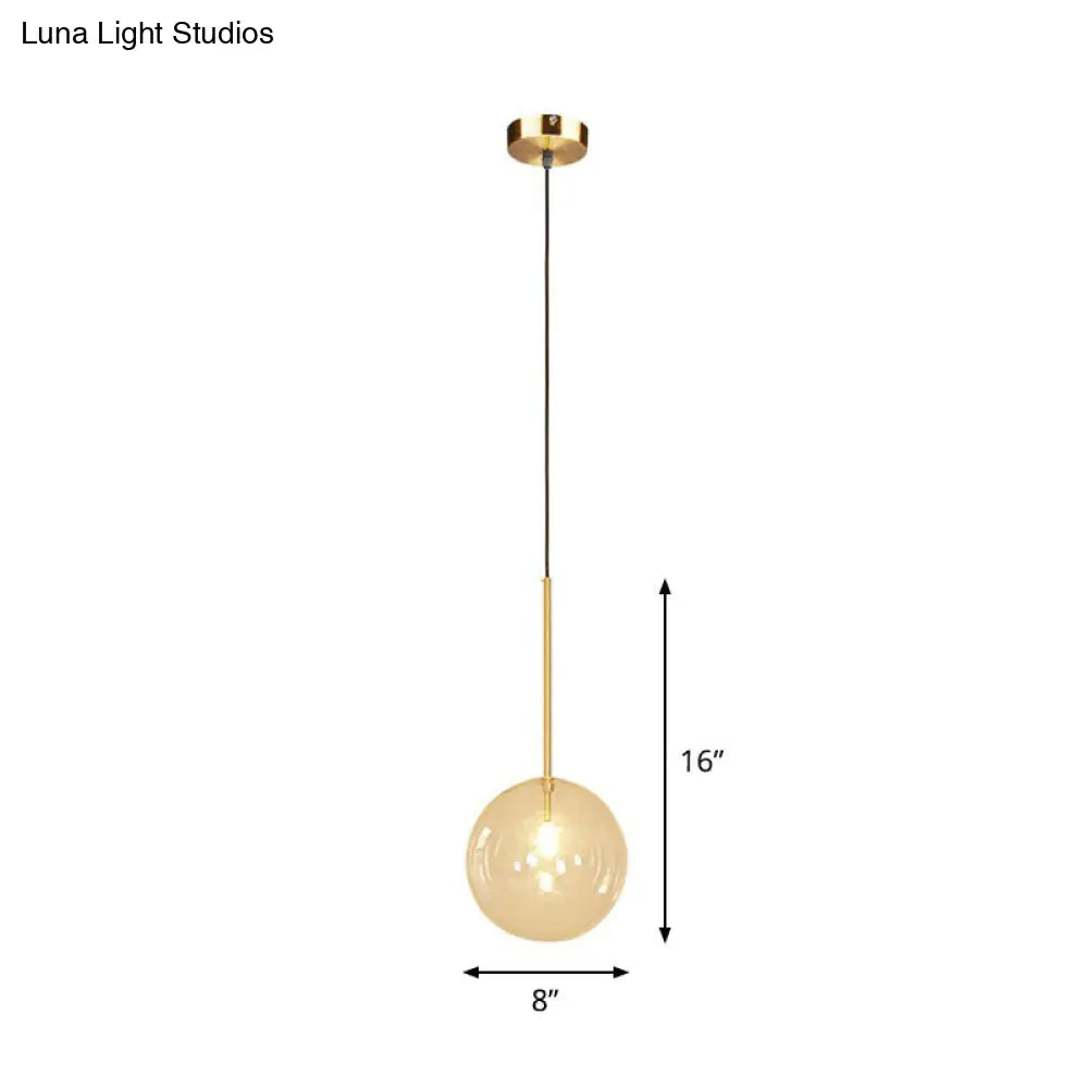 Minimalist Hand-Blown Glass Globe Pendant Light In Gold Finish - Ceiling Hanging Lamp / 8