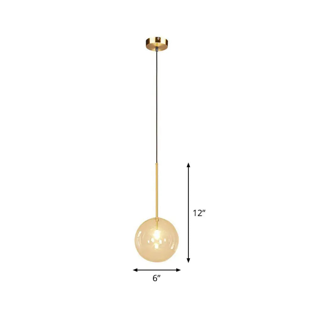 Minimalist Hand-Blown Glass Globe Hanging Lamp - Gold Finish Pendant Light / 6’